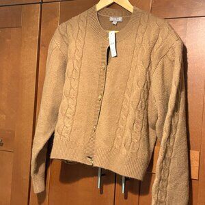 J Crew Woman Button Down Camel Tan Merino Wool Blend Sz L Sweater Jacket $178